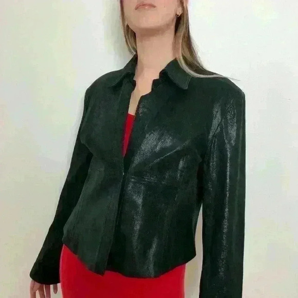 Black Suede Leather Jacket,  Shacket - Picture 1 of 6